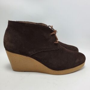Talbots Suede Leather Wedge Lace Up Ankle Booties Brown Size 8M